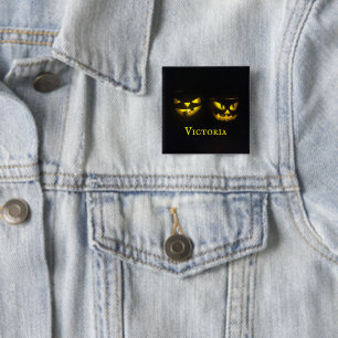 Chapa Cuadrada Cara de calabaza amarilla espeluznante personaliza