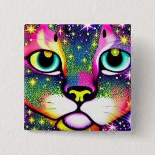 Chapa Cuadrada Cara de Gato Primer Plano Pop Art  