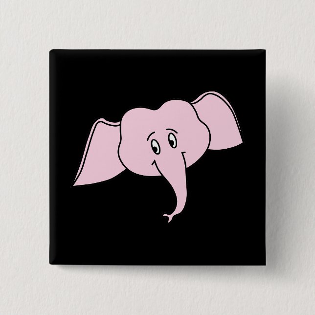 Chapa Cuadrada Cara del elefante rosado. Dibujo animado (Anverso)