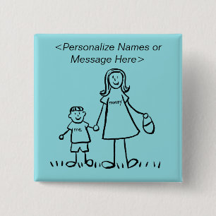 Chapa Cuadrada Caracteres de familia mami e hijo Personalizado Pi