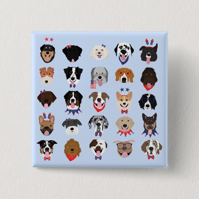 Chapa Cuadrada Caras De Perro Del 4 De Julio (Anverso)