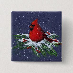CHAPA CUADRADA CARDENAL DEL NAVIDAD: PÁJARO: ARTE: NIEVE