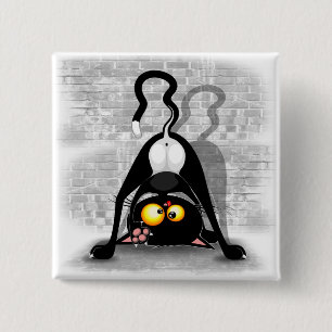 Chapa Cuadrada Caricatura divertida de caricatura de Cat Upside D