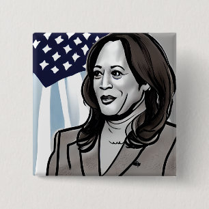 Chapa Cuadrada Caricatura política de Kamala Harris