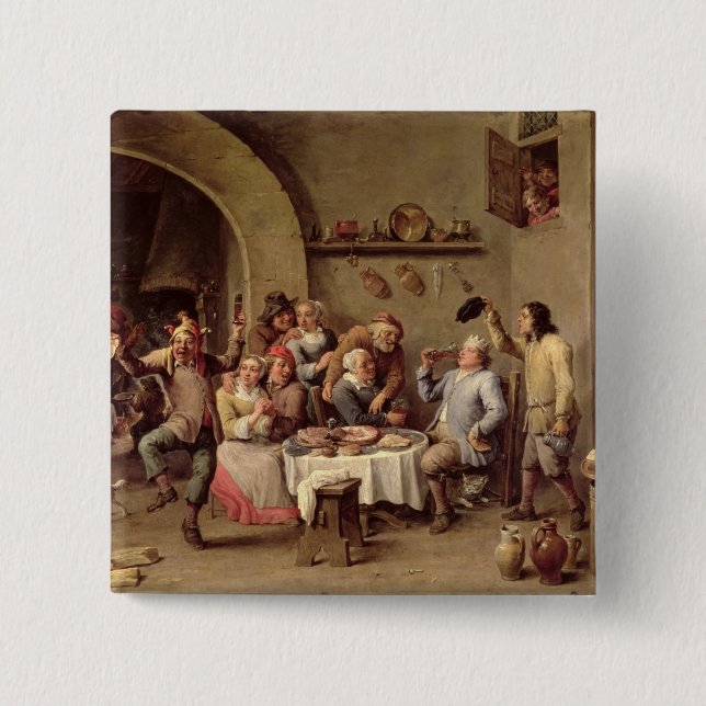 Chapa Cuadrada Carnaval: "Le Roi Boit", 1690 (aceite en el cobre) (Anverso)