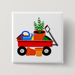 Chapa Cuadrada Carro rojo con las plantas y los utensilios de