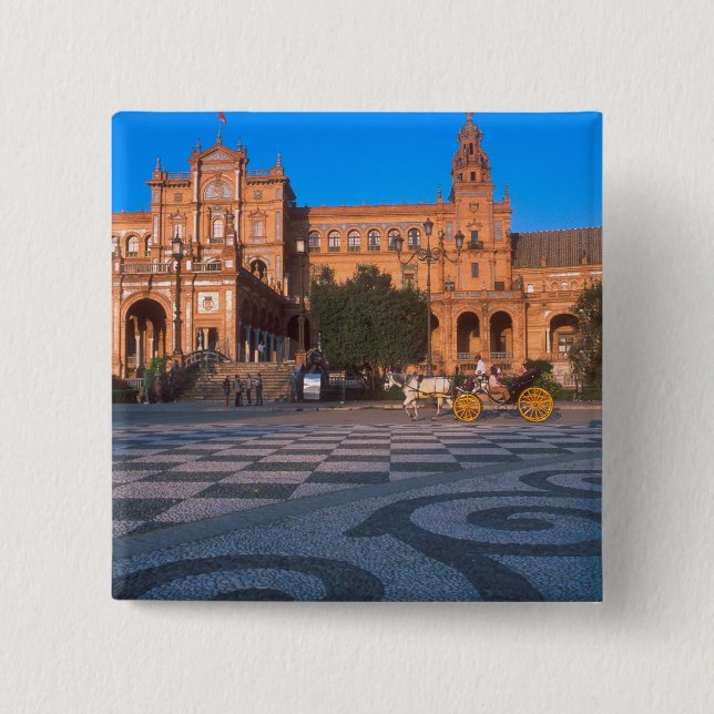 Chapa Cuadrada Carruaje tirado por caballos en la Plaza de España (Anverso)