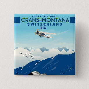 Chapa Cuadrada cartel de esquí de Crans-Montana Suiza
