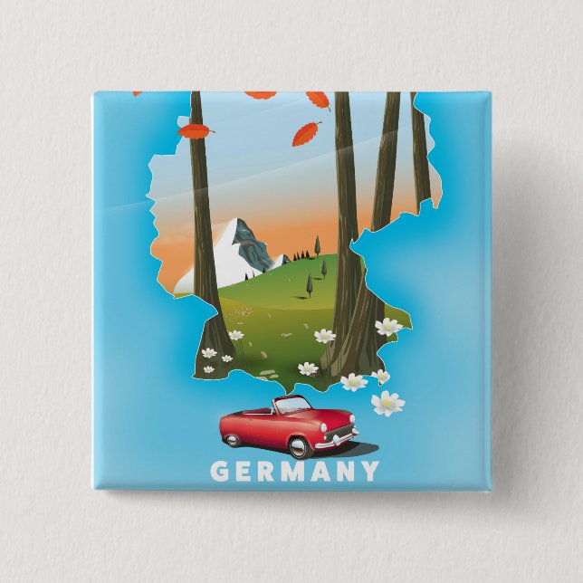 Chapa Cuadrada Cartel de viaje a Alemania. (Anverso)