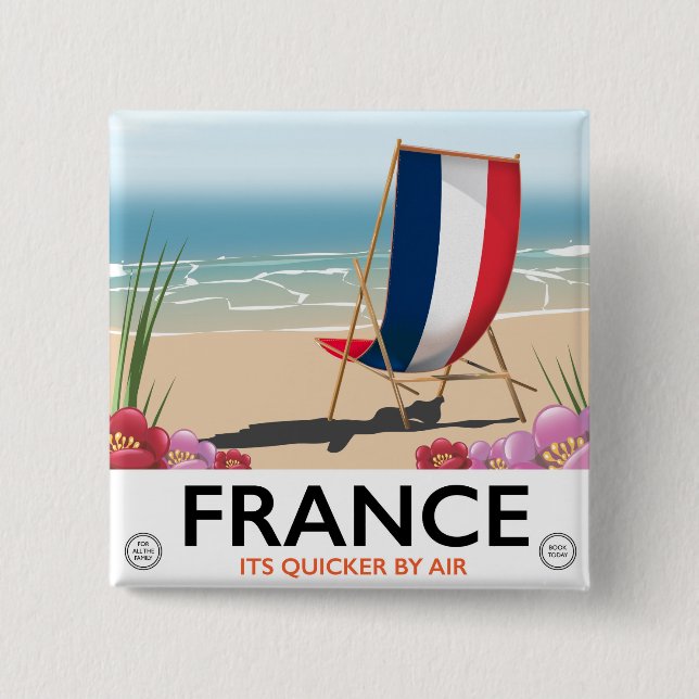 Chapa Cuadrada cartel de viaje a la playa junto al mar en Francia (Anverso)
