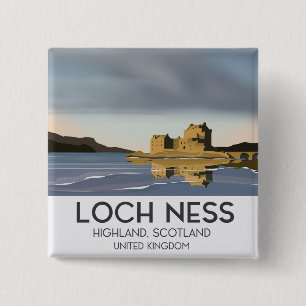 Chapa Cuadrada Cartel de viaje a Loch Ness, Highlands, Escocia
