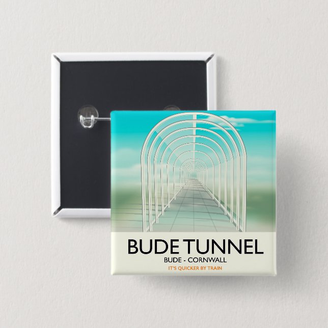 Chapa Cuadrada Cartel de viaje de parodia del túnel de Bude, Corn (Anverso y reverso)