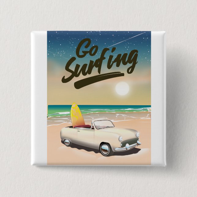 Chapa Cuadrada ¡Cartel de viaje de surf! (Anverso)