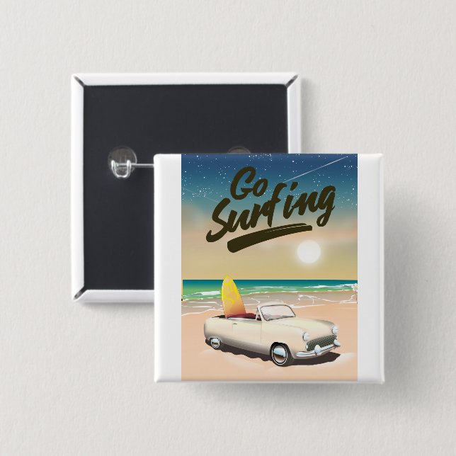 Chapa Cuadrada ¡Cartel de viaje de surf! (Anverso y reverso)