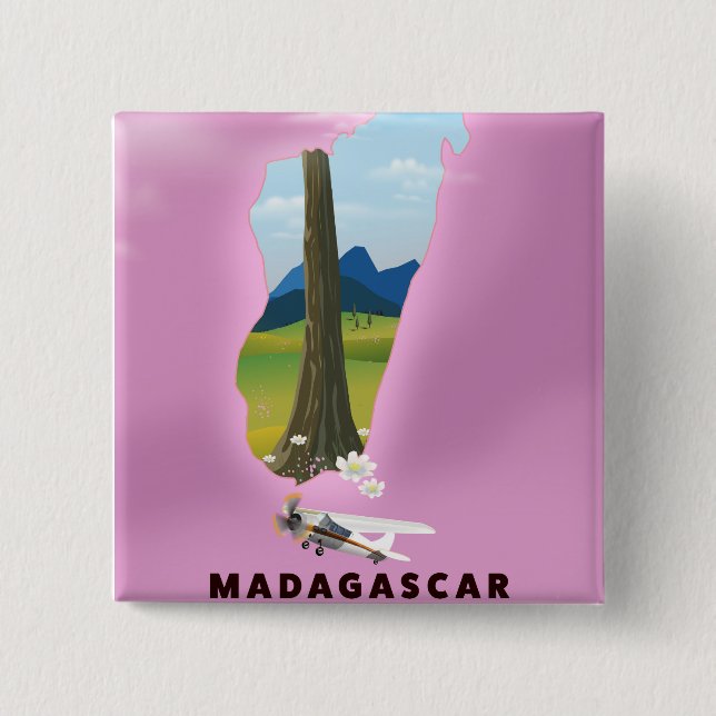 Chapa Cuadrada Cartel de viaje ilustrado de Madagascar (Anverso)