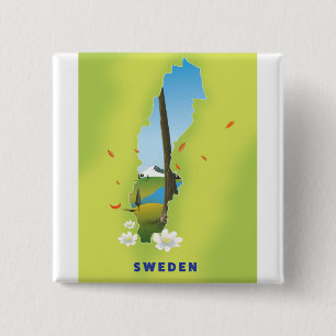Chapa Cuadrada Cartel de viaje ilustrado del mapa de Suecia.