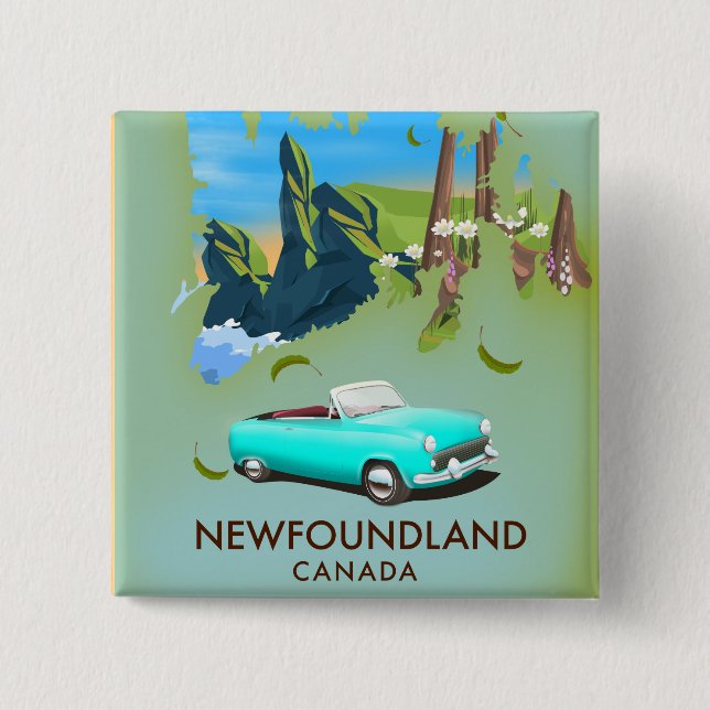Chapa Cuadrada cartel de viaje mapa de Terranova Canadá (Anverso)