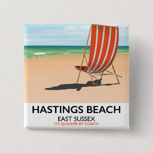 Chapa Cuadrada Cartel de viaje vintage de Hastings Beach, East Su