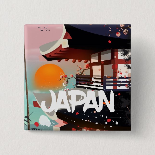 Chapa Cuadrada Cartel del edificio de Japón al atardecer (Anverso)
