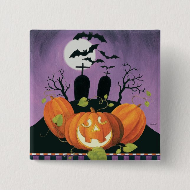 Chapa Cuadrada Casa encantada fantasmagórica de Halloween (Anverso)