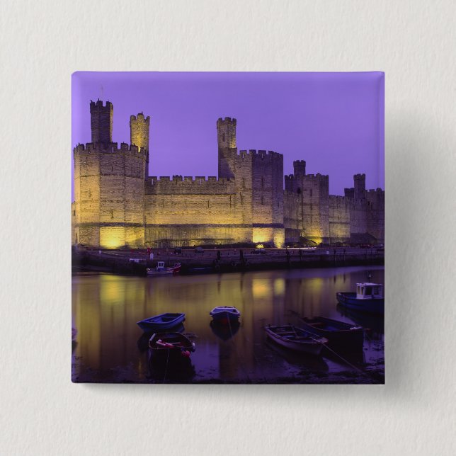 Chapa Cuadrada Castillo de Caernarfon, de noche, Gwynedd, Gales (Anverso)