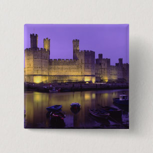 Chapa Cuadrada Castillo de Caernarfon, de noche, Gwynedd, Gales