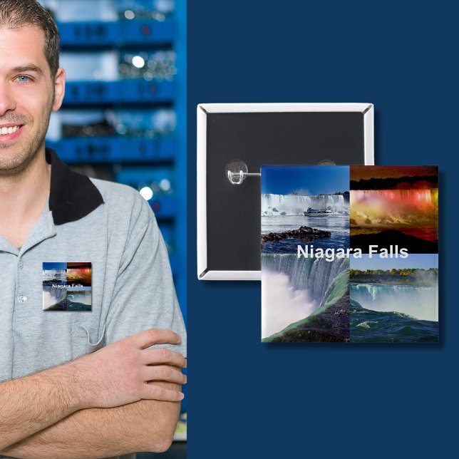 Chapa Cuadrada Cataratas del Niágara Vistas Fotográficas de Nueva (Niagara Falls New York Photo Views Pinback Button)