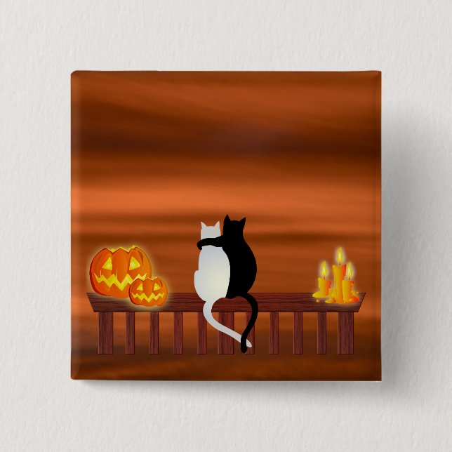 Chapa Cuadrada Cats Pumpkins Candles Halloween (Anverso)
