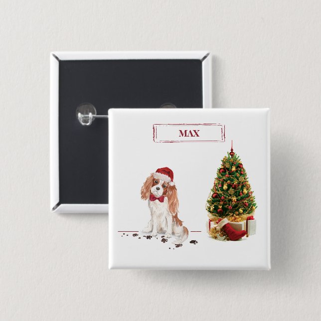 Chapa Cuadrada Cavalier King Charles Spaniel Navidades graciosos  (Anverso y reverso)