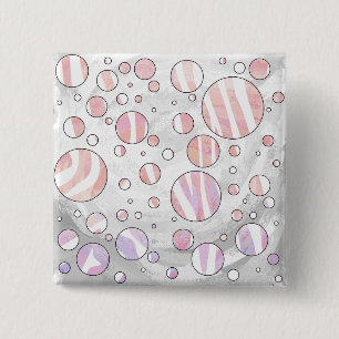 Chapa Cuadrada Cebra de punto de polka rosa y blanca