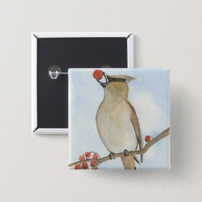Chapa Cuadrada Cedar Waxwing (Anverso y reverso)