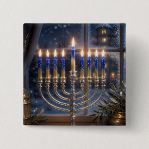 Chapa Cuadrada Celebración de Hanukkah con velas