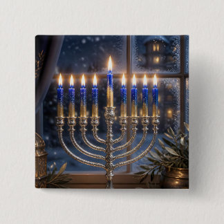 Chapa Cuadrada Celebración de Hanukkah con velas