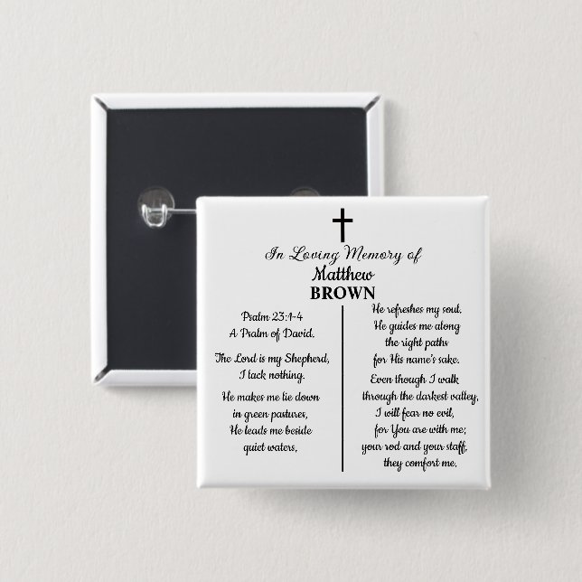 Chapa Cuadrada Celebration Of Life Bible Verse Funeral Keepsake (Anverso y reverso)