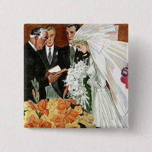 Chapa Cuadrada Ceremonia de bodas antiguas, recién casados de nov