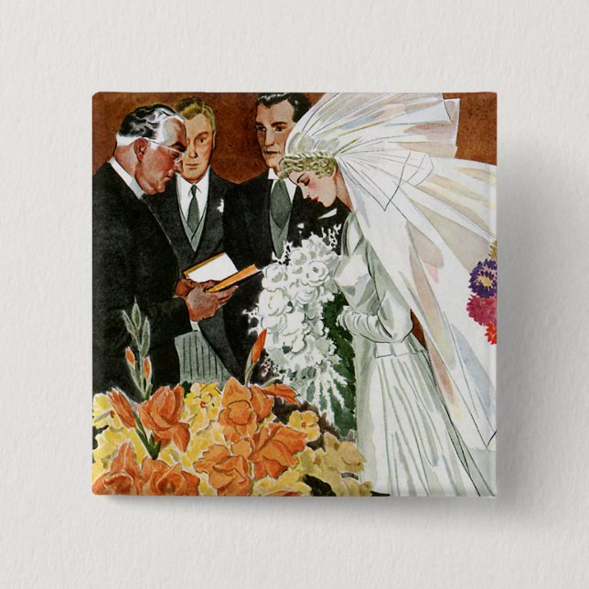 Chapa Cuadrada Ceremonia de bodas antiguas, recién casados de nov (Anverso)