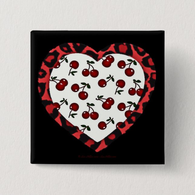 Chapa Cuadrada Cerezas de Rockabilly RAB Estampado de Corazón de  (Anverso)