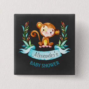 Chapa Cuadrada Chalkboard Watercolor Monkey Boy Baby Shower