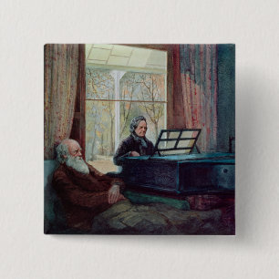 Chapa Cuadrada Charles Darwin y su esposa en el piano