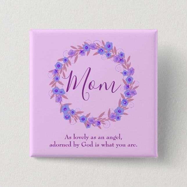 Chapa Cuadrada Charming Mom purple floral wreath (Anverso)