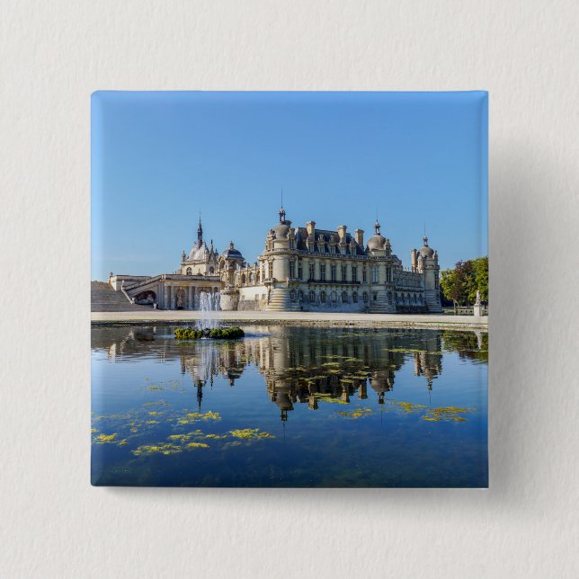 Chapa Cuadrada Chateau de Chantilly con reflexión en un estanque (Anverso)