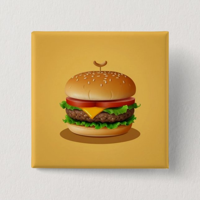 Chapa Cuadrada Cheeseburger con fondo amarillo (Anverso)
