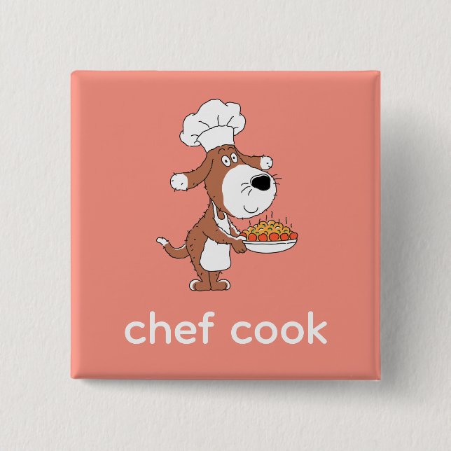 Chapa Cuadrada Chef Cook Cute Funny Perro Personalizado de Cachor (Anverso)