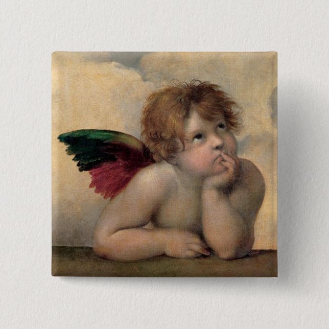 Chapa Cuadrada Cherub de Sistine Madonna por Raphael (Anverso)