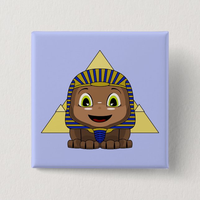 Chapa Cuadrada Chibi Sphinx Con Pirámides (Anverso)