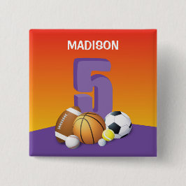 Chapa Cuadrada Chica 5.ª Bolas Deportivas de Cumpleaños