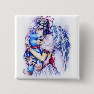 Chapa Cuadrada Chica ángel gótico rosa anime con osito de peluche