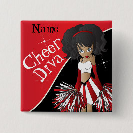 Chapa Cuadrada Chica animador de Cheerhead Diva en rojo