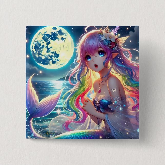 Chapa Cuadrada Chica Anime Cantando Pixie de Luna Llovizna Sirena (Anverso)