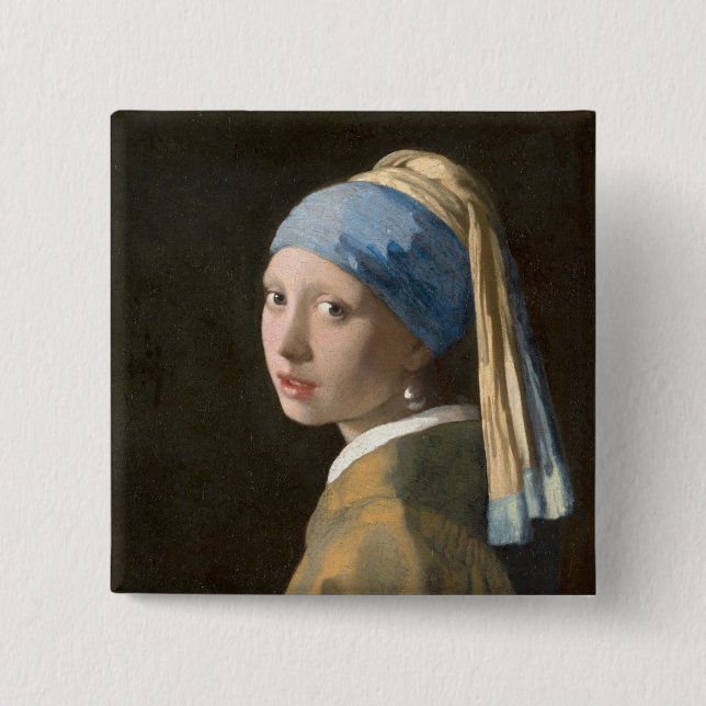 Chapa Cuadrada Chica con arte Pearl Earring-Johannes Vermeer (Anverso)